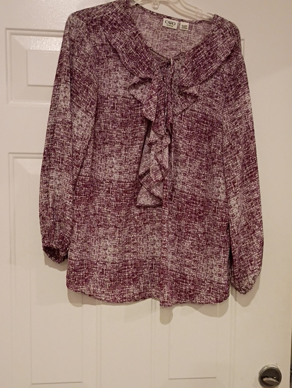 Cato Purple Ruffle Front Long-Sleeve Blouse